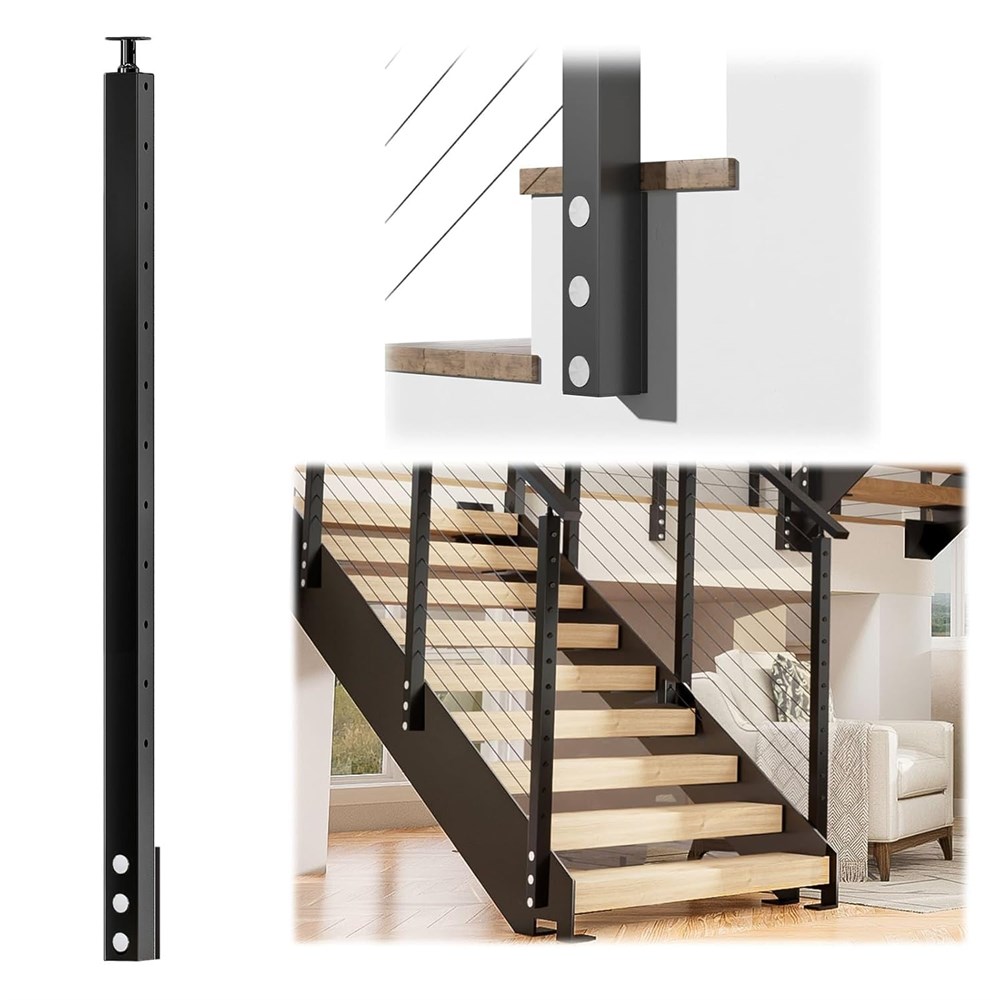 Voltage Railing Voltage Bids - Muzata Black Side Mount Stair Cable Railing Post 42-Inch ...