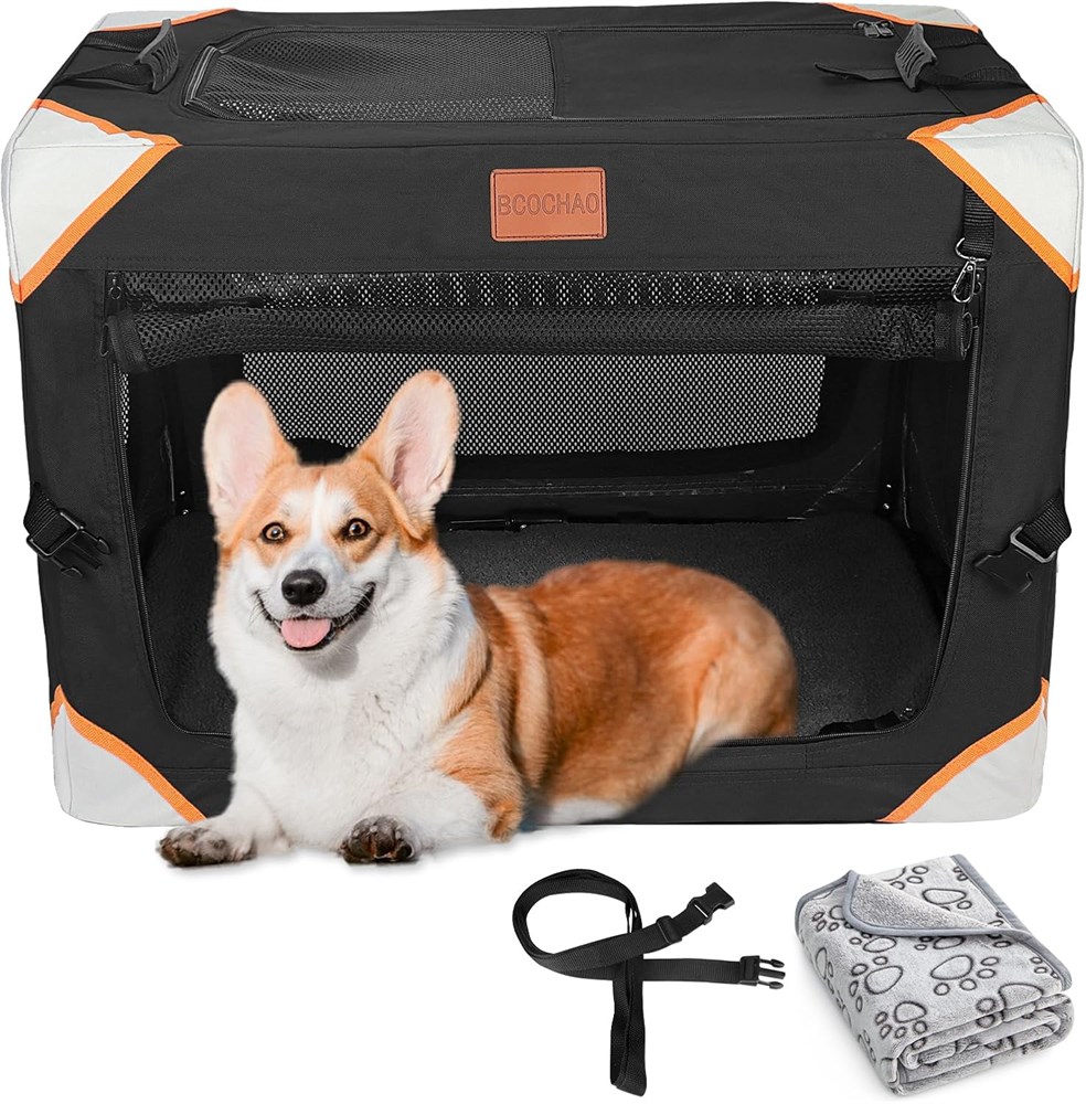 Image showcasing Voltage Bids - Collapsible Dog Crate-Portable Dog Crates for Small Medium Dogs, 4-Door